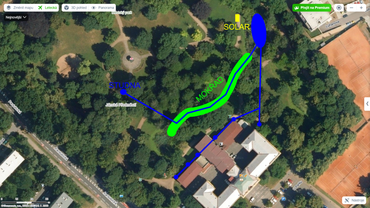 Plánek návrhu řešení pro Městský park v Chrudimi